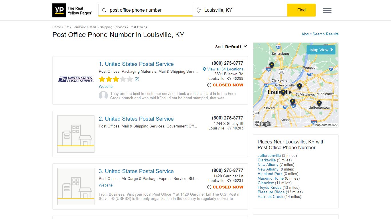 Post Office Phone Number in Louisville, KY - Yellow Pages